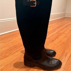 Ralph Lauren Black Heeled Boots with Gold Buckle